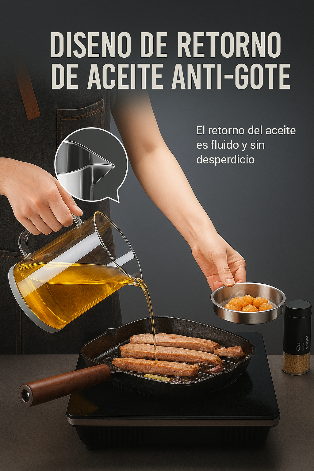 Olla de vidrio con filtro de aceite 🫕