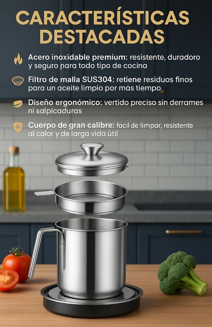 OLLA CON FILTRO PARA ACEITE
