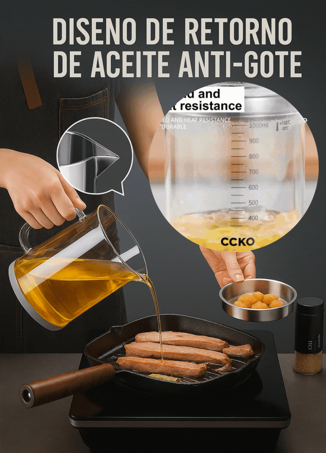 Olla de vidrio con filtro de aceite 🫕