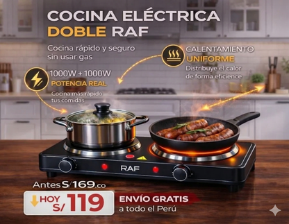 Cocina Eléctrica Portátil 2 Hornillas 2000W