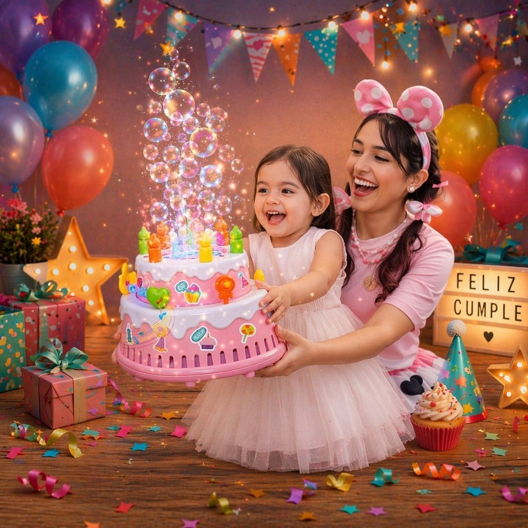 🎂 Haz que su cumpleaños sea inolvidable (lanza burbujas + luces + música)