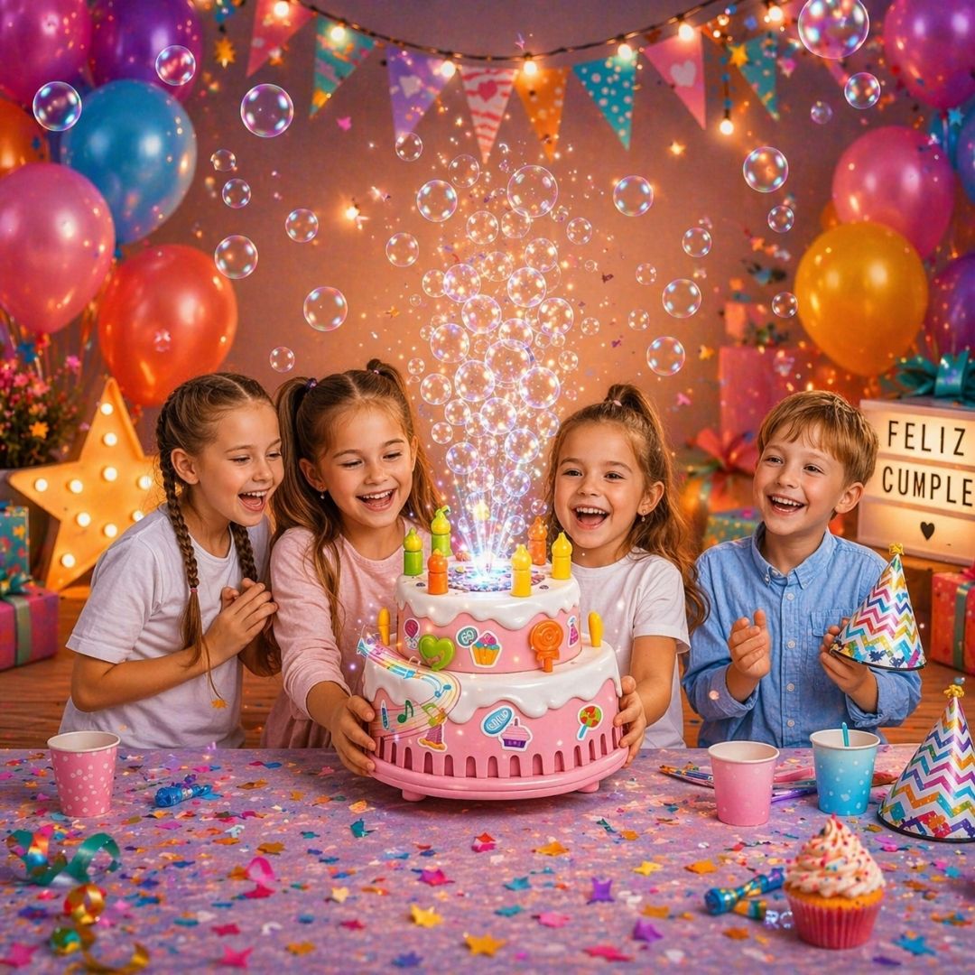 🎂 Haz que su cumpleaños sea inolvidable (lanza burbujas + luces + música)