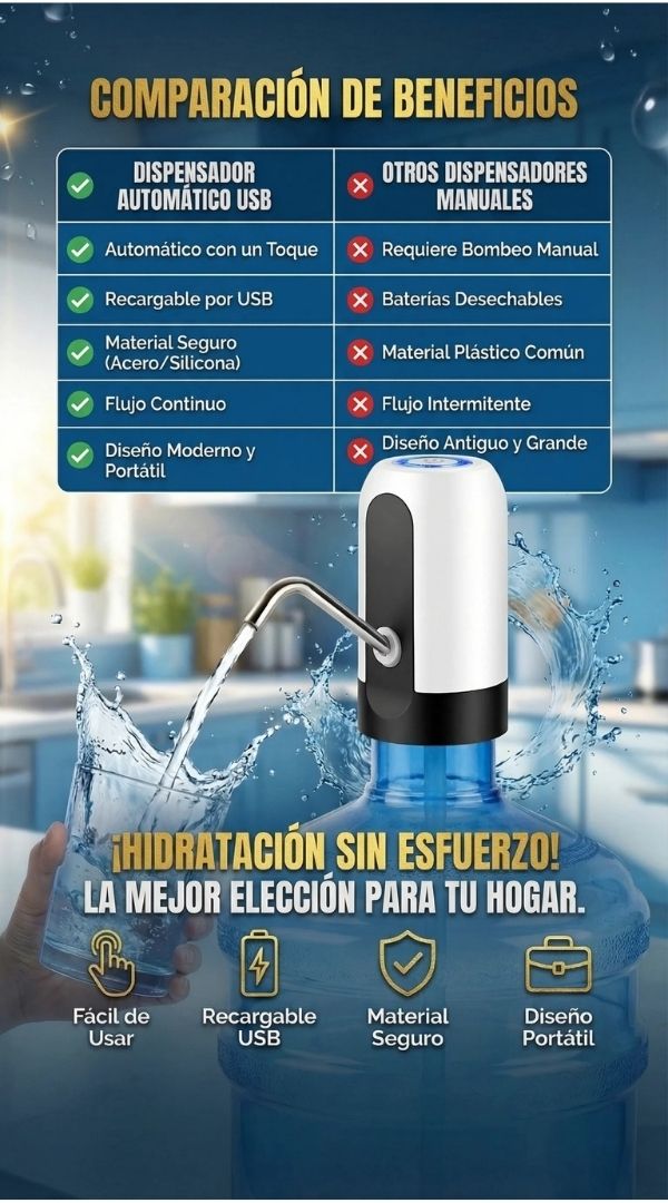 💧 Dispensador de Agua Eléctrico Recargable USB