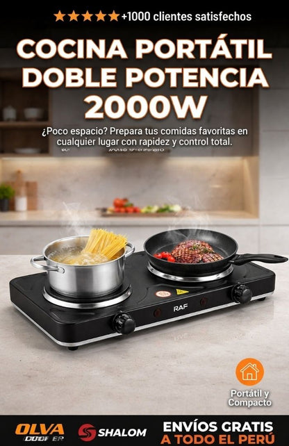 Cocina Eléctrica Portátil 2 Hornillas 2000W